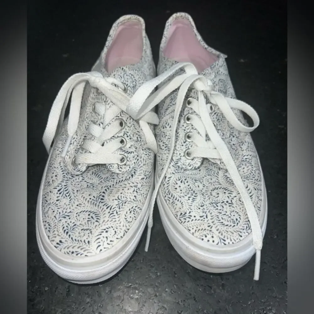 UEC VANS NAVY GREY WHITE & PINK PAISLEY PRINT LACE UP SNEAKERS SZ 8.5